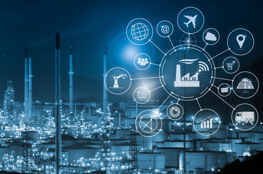 Industry technology. Industry 4.0 concept, smart factory with icon flow automation and data exchange in manufacturing technologies.